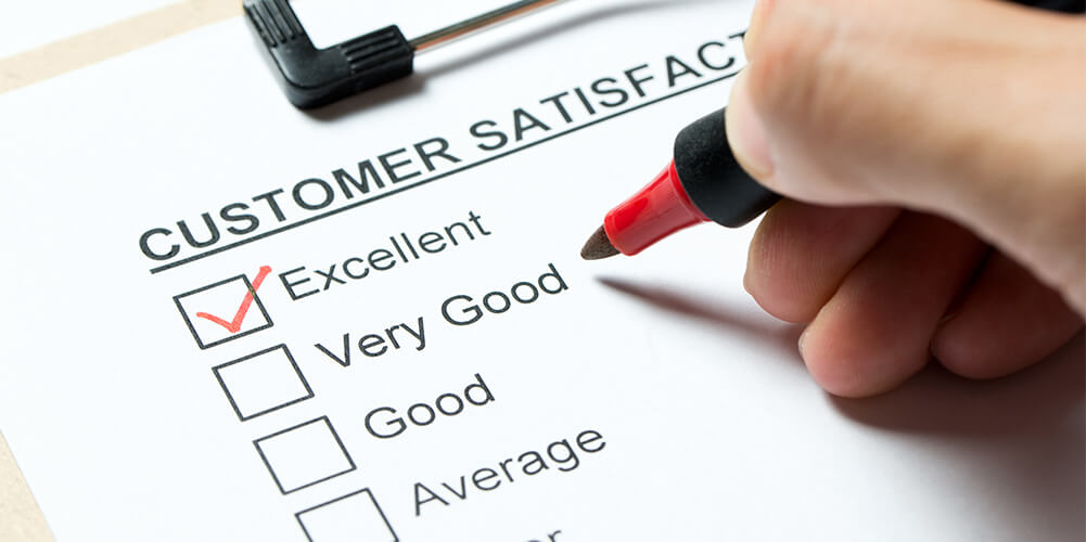 Concept art of survey that allows customers to rate their virtual client experience from poor to excellent.