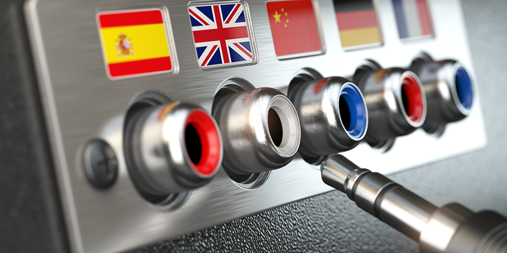 Concept art displaying an auxiliary cord plugging into a translation switchboard, illustrating some of the challenges of multilingual litigation.