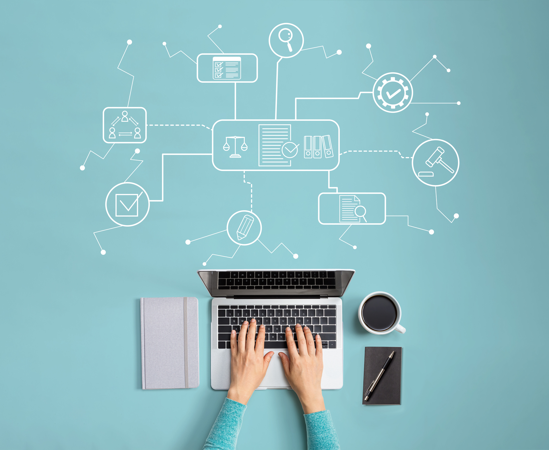 Hands of attorney working on laptop